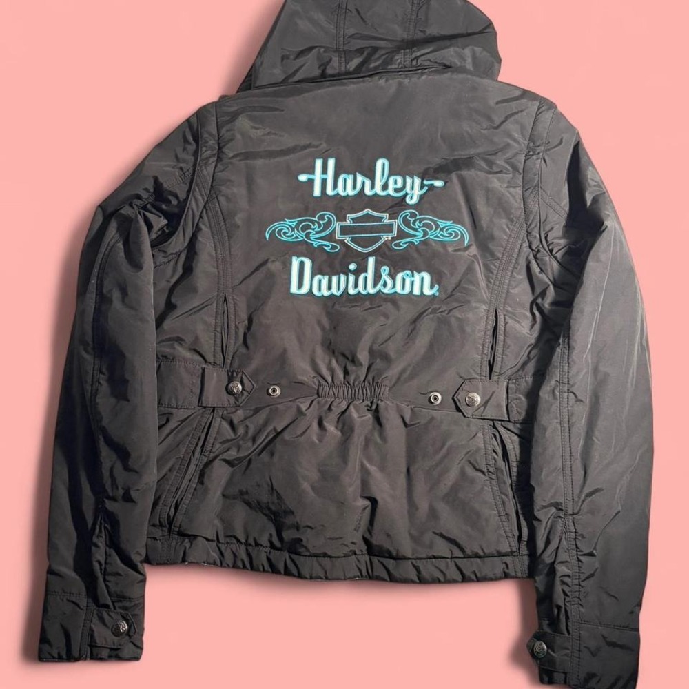Vintage reversible Harley Davidson with can remove sleeves and hoodie WOMEN S